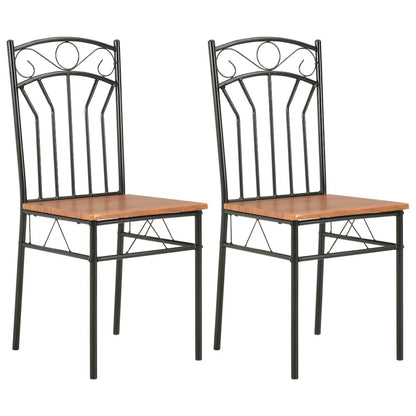 Dining Chair Set of 2 Brown and Black MDF and Steel Standard