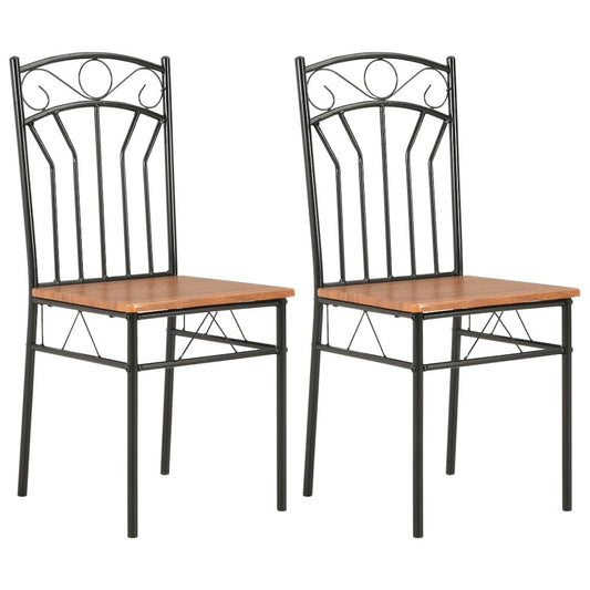 Dining Chair Set of 2 Brown and Black MDF and Steel Standard