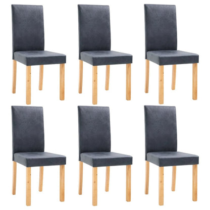 Dining Chair Set of 6 Gray Faux Leather, Wood Standard Durable