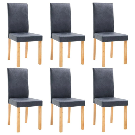 Dining Chair Set of 6 Gray Faux Leather, Wood Standard Durable