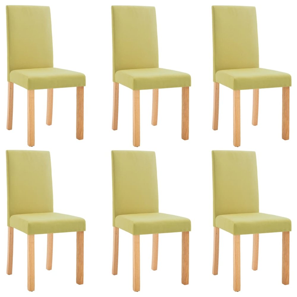 Dining Chair Set of 6 Green Fabric and Rubberwood Standard