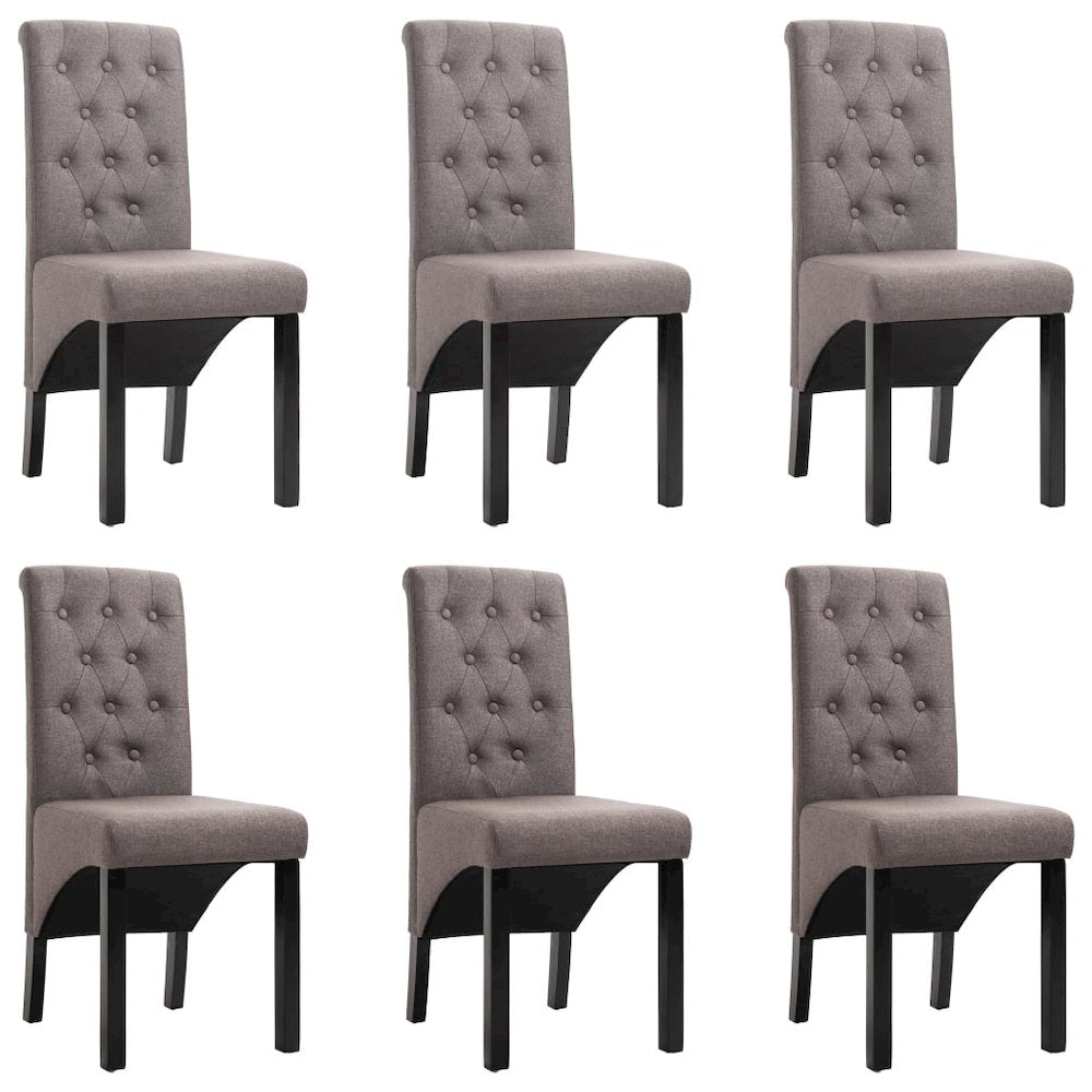 Dining Chair Set of 6 Taupe Fabric, Rubber wood Standard size