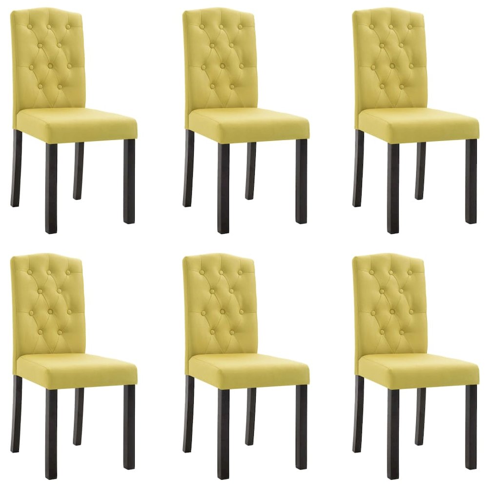Dining Chair Set of 6 Green Fabric and Solid Rubber Wood Standard