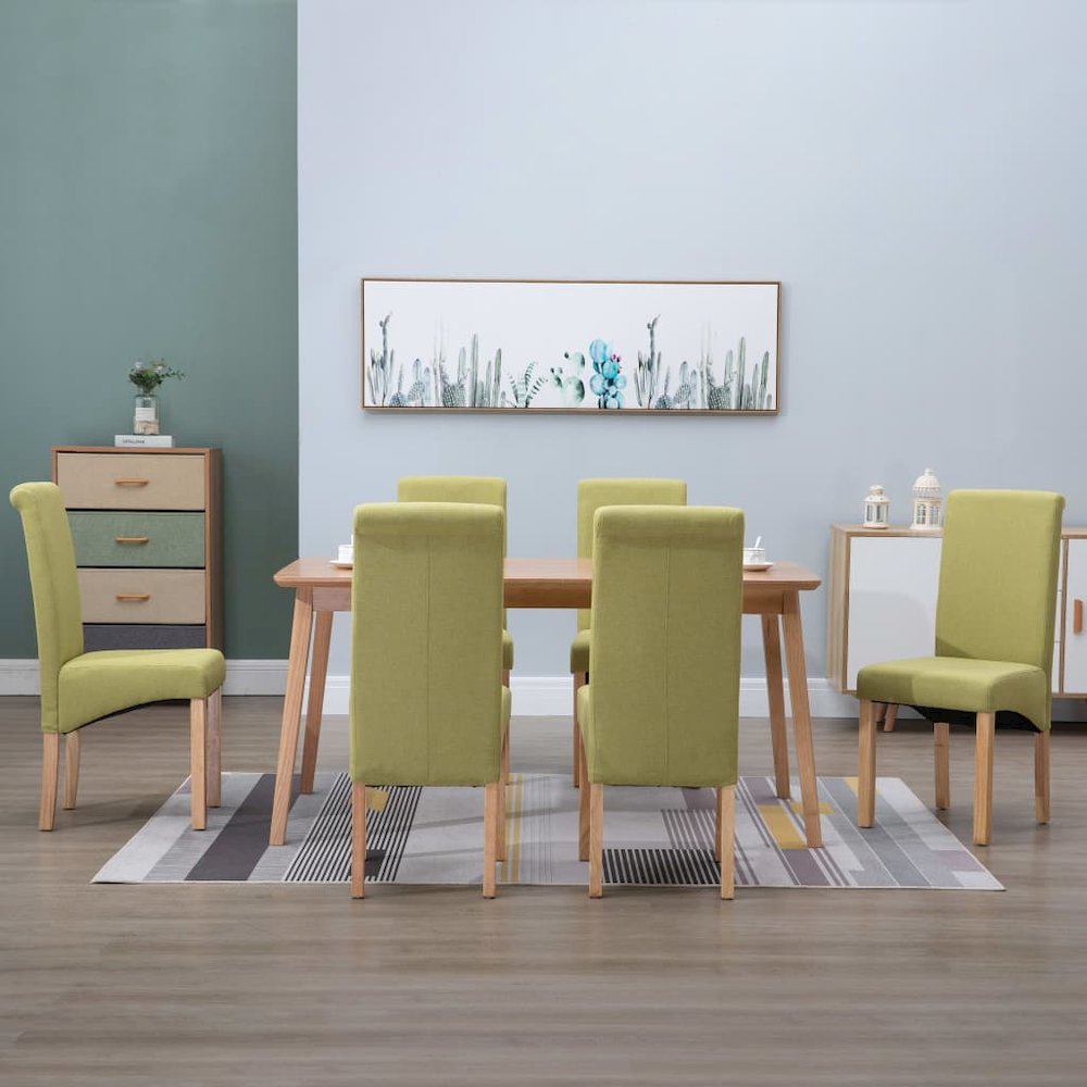 Dining Chair Set of 6 Green Fabric and wooden frame Standard