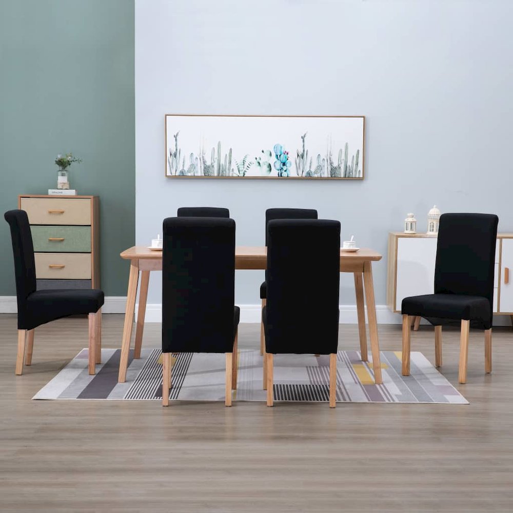 Dining Chair Set of 6 Black Fabric and wooden frame Standard