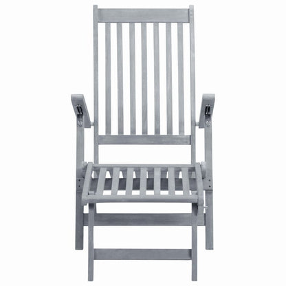 Sun Lounger Grey Wash Acacia Hardwood Full-Length Foldable