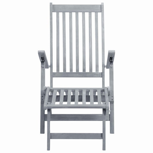 Sun Lounger Grey Wash Acacia Hardwood Full-Length Foldable