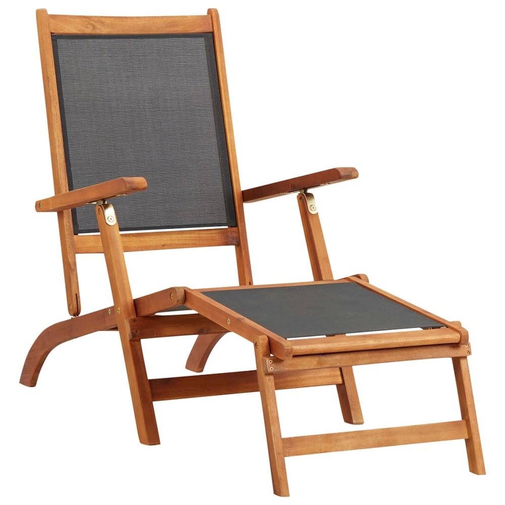 Deck Chair Black Acacia wood Standard Ergonomic Deck Chair