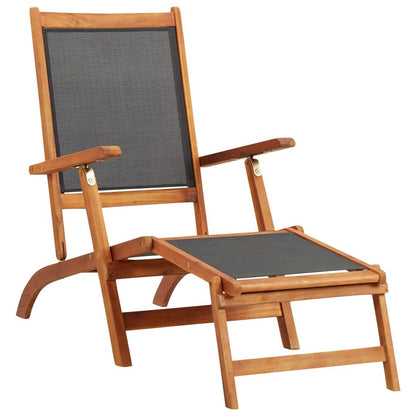 Deck Chair Black Acacia wood Standard Ergonomic Deck Chair