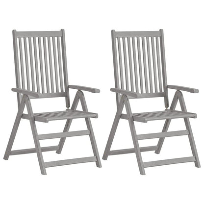 Garden Chair Set of 2 Grey Solid Acacia Wood Standard Foldable