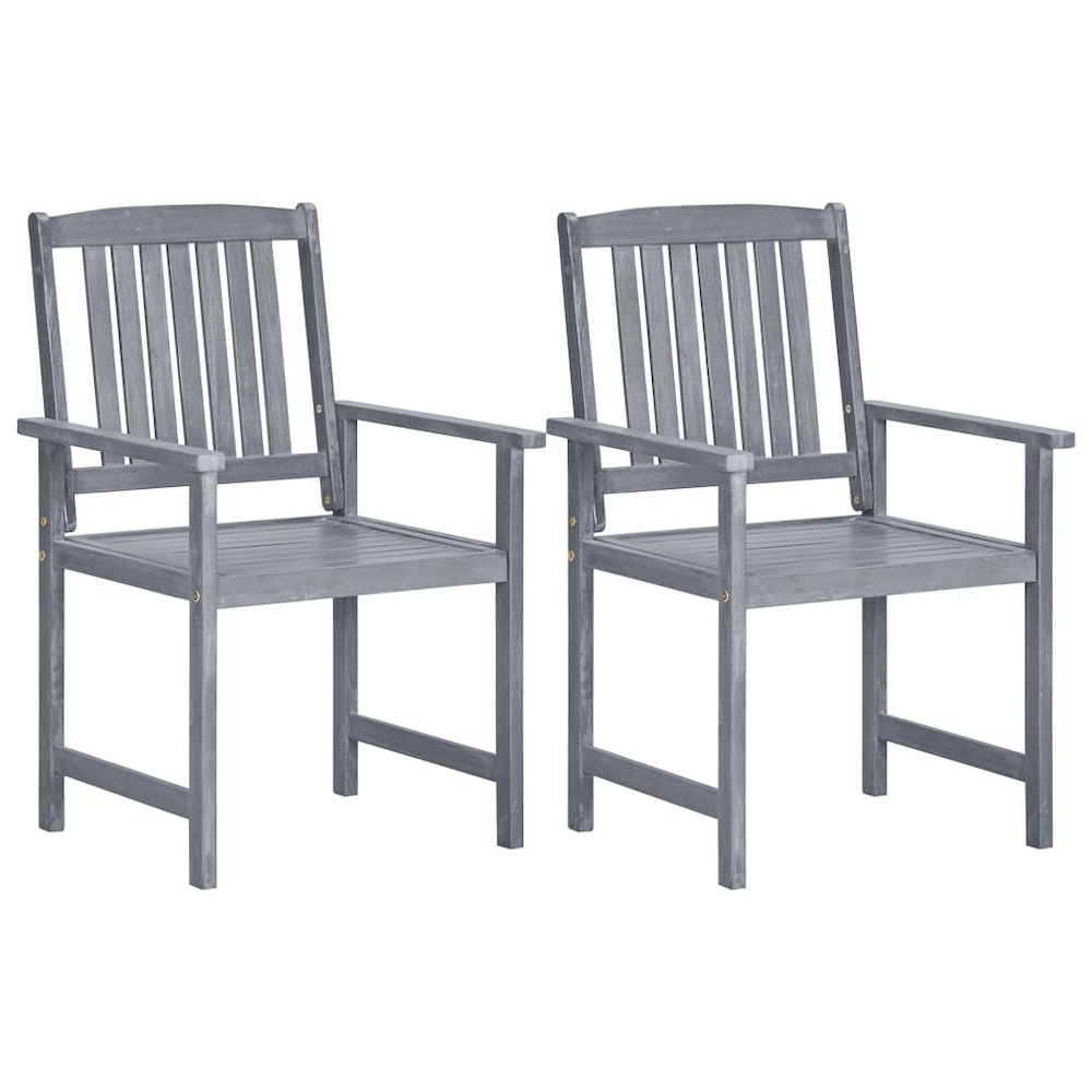 Outdoor Chair Set of 2 Grey Solid Acacia Wood Standard Durable