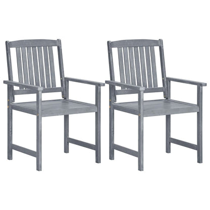 Outdoor Chair Set of 2 Grey Solid Acacia Wood Standard Durable