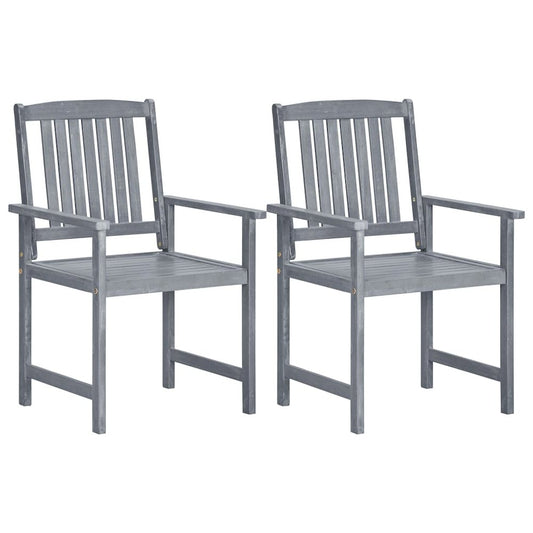 Outdoor Chair Set of 2 Grey Solid Acacia Wood Standard Durable