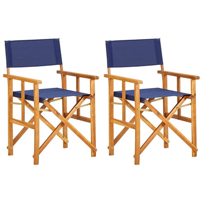 Chair Set of 2 Natural wood color and Blue