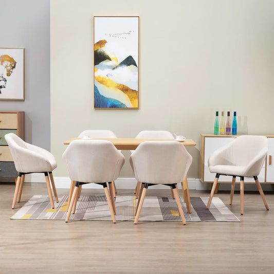 Dining Chairs 6 pcs Cream Fabric