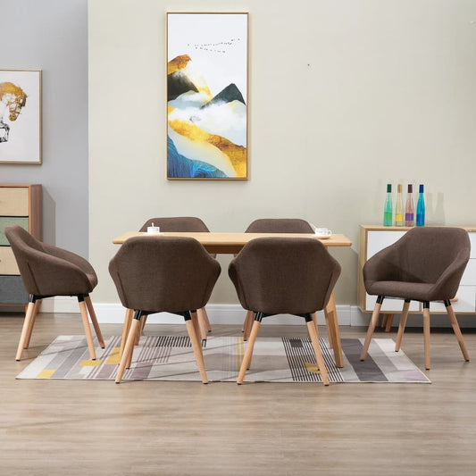 Dining Chairs 6 pcs Brown Fabric