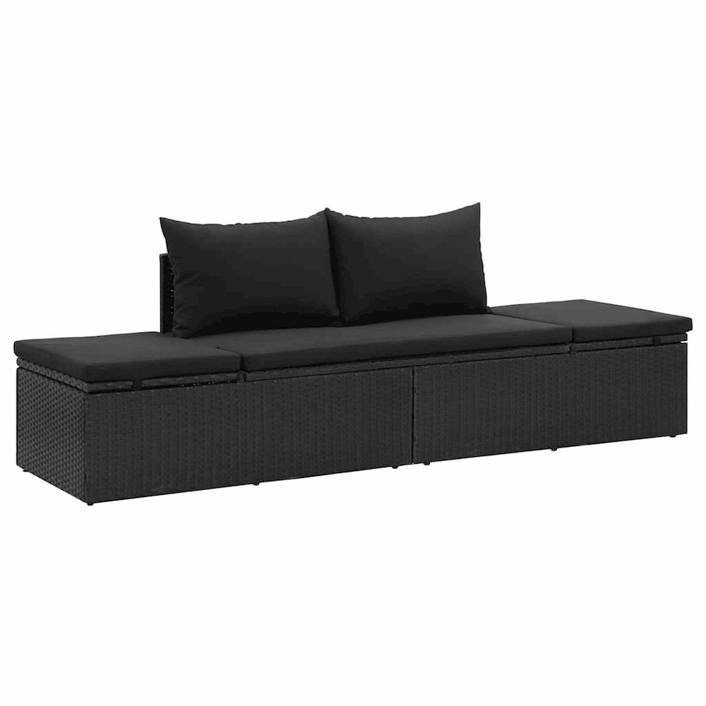 Sun Lounger Black Poly rattan, Powder-coated steel