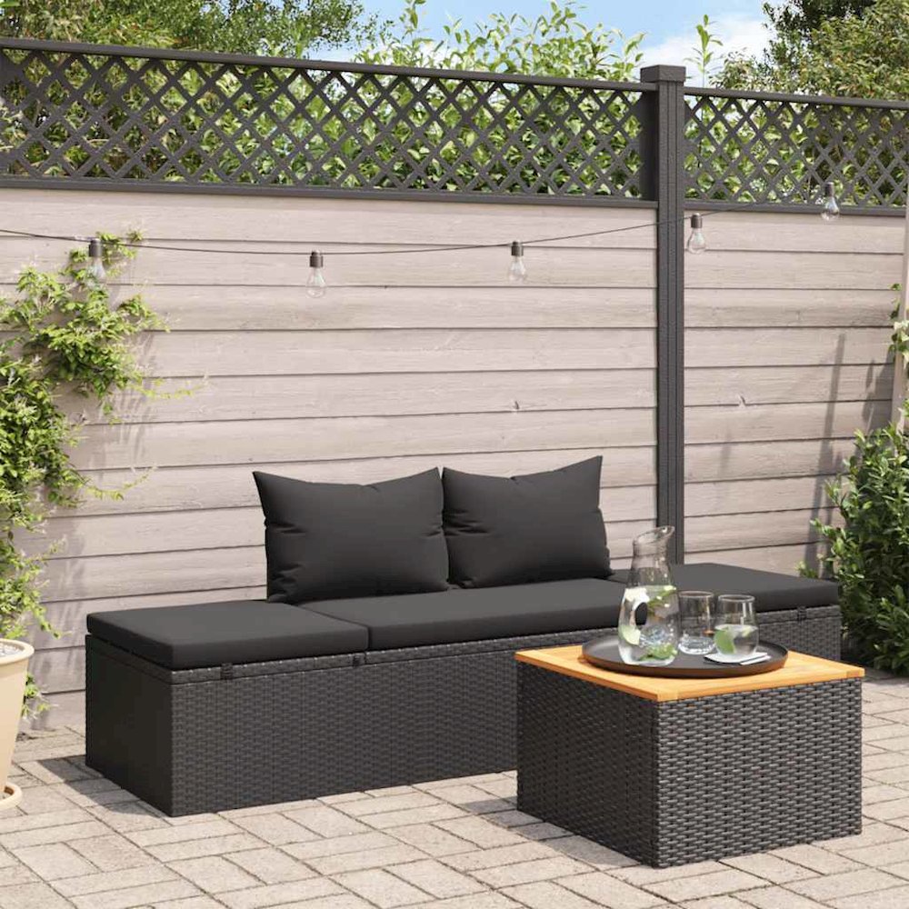 Sun Lounger Black Poly rattan, Powder-coated steel