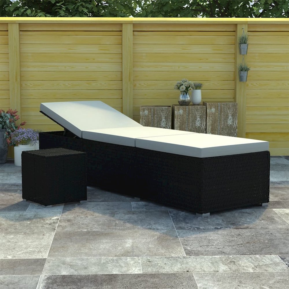 Sun Lounger Black rattan and cream white cushion