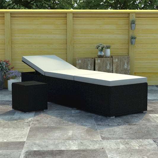 Sun Lounger Black rattan and cream white cushion