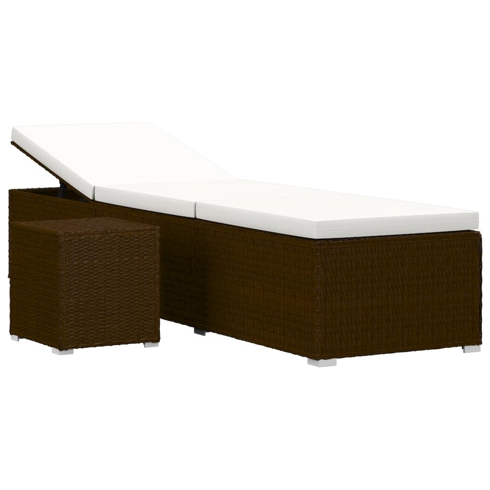 Sun Lounger Brown rattan with cream cushion