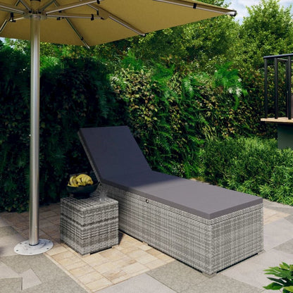vidaXL Sun Lounger with Cushion and Tea Table Poly Rattan Gray, 46227