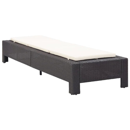 Sunbed Black rattan, cream white cushion