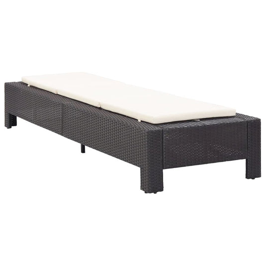 Sunbed Black rattan, cream white cushion