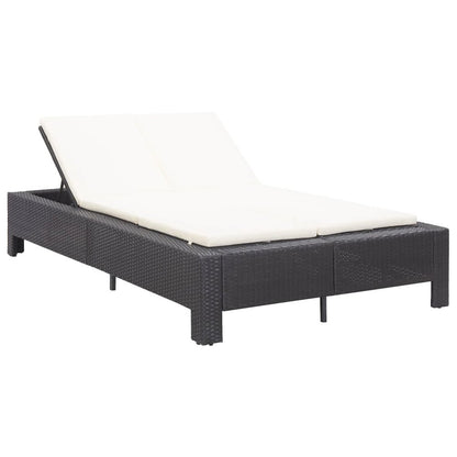 Sunbed Black rattan, cream white cushion PE rattan 2-Person size