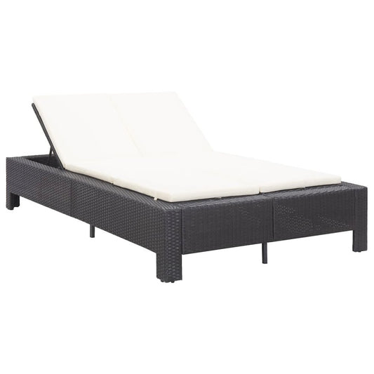 Sunbed Black rattan, cream white cushion PE rattan 2-Person size