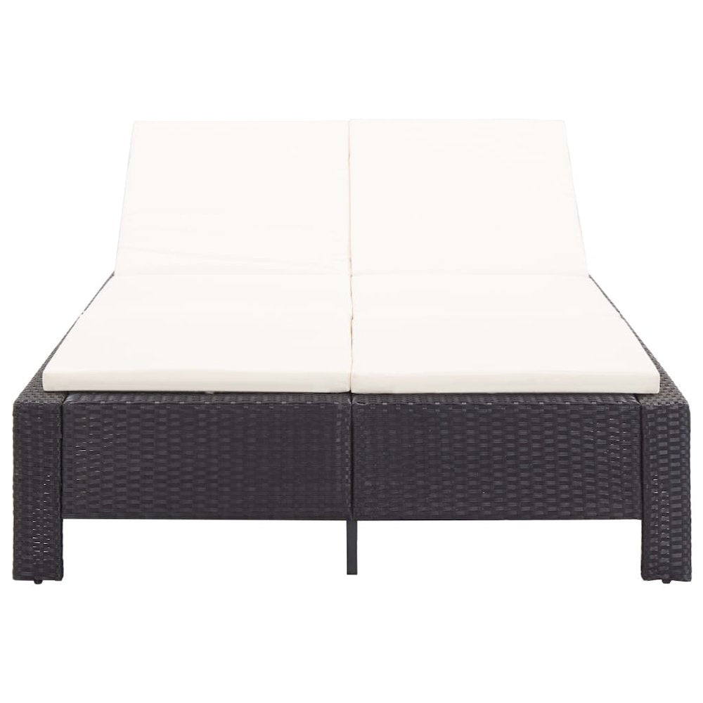 Sunbed Black rattan, cream white cushion PE rattan 2-Person size