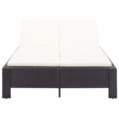 Sunbed Black rattan, cream white cushion PE rattan 2-Person size
