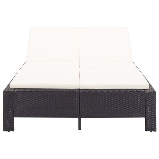 Sunbed Black rattan, cream white cushion PE rattan 2-Person size