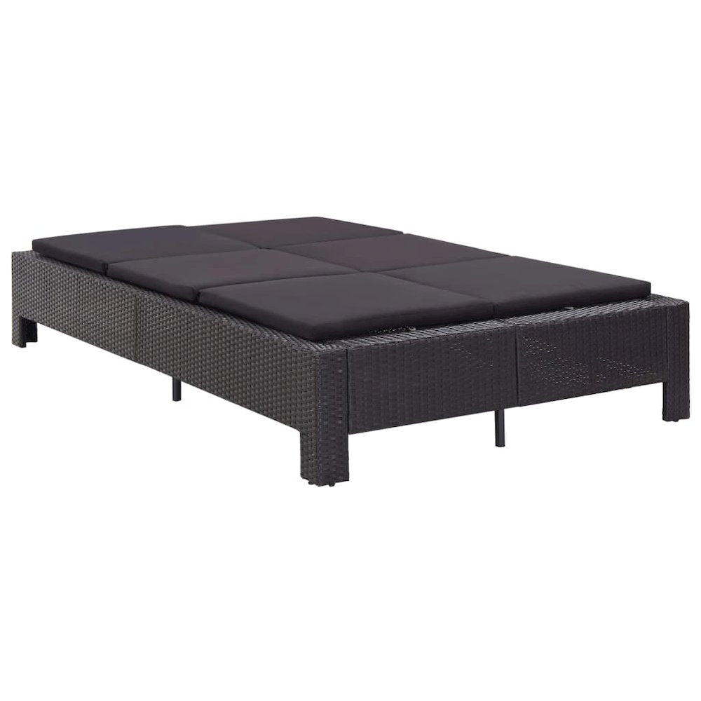 Sunbed Black PE rattan 78.7 in x 21.7 in x 2.4 in for cushions