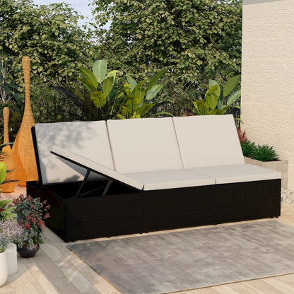 Sun Bed Black and Cream White Poly rattan, powder-coated steel