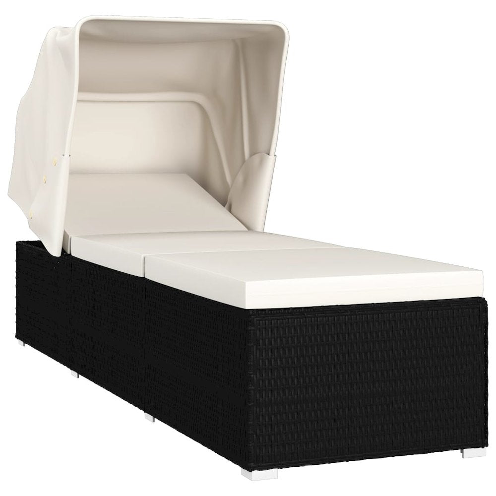 Sun Lounger Black and Cream PE Rattan Standard Foldable