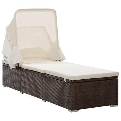 Sun Lounger Brown rattan and cream white cushion