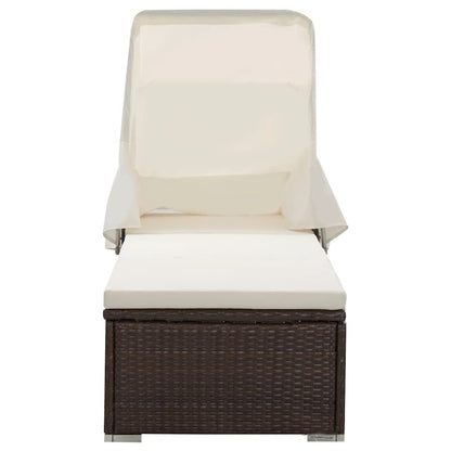 Sun Lounger Brown rattan and cream white cushion