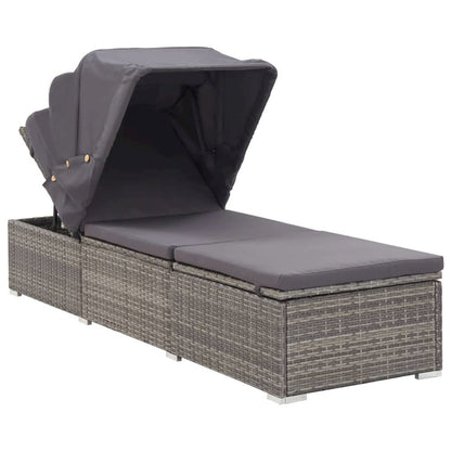 Sun Lounger Grey rattan and dark grey cushion