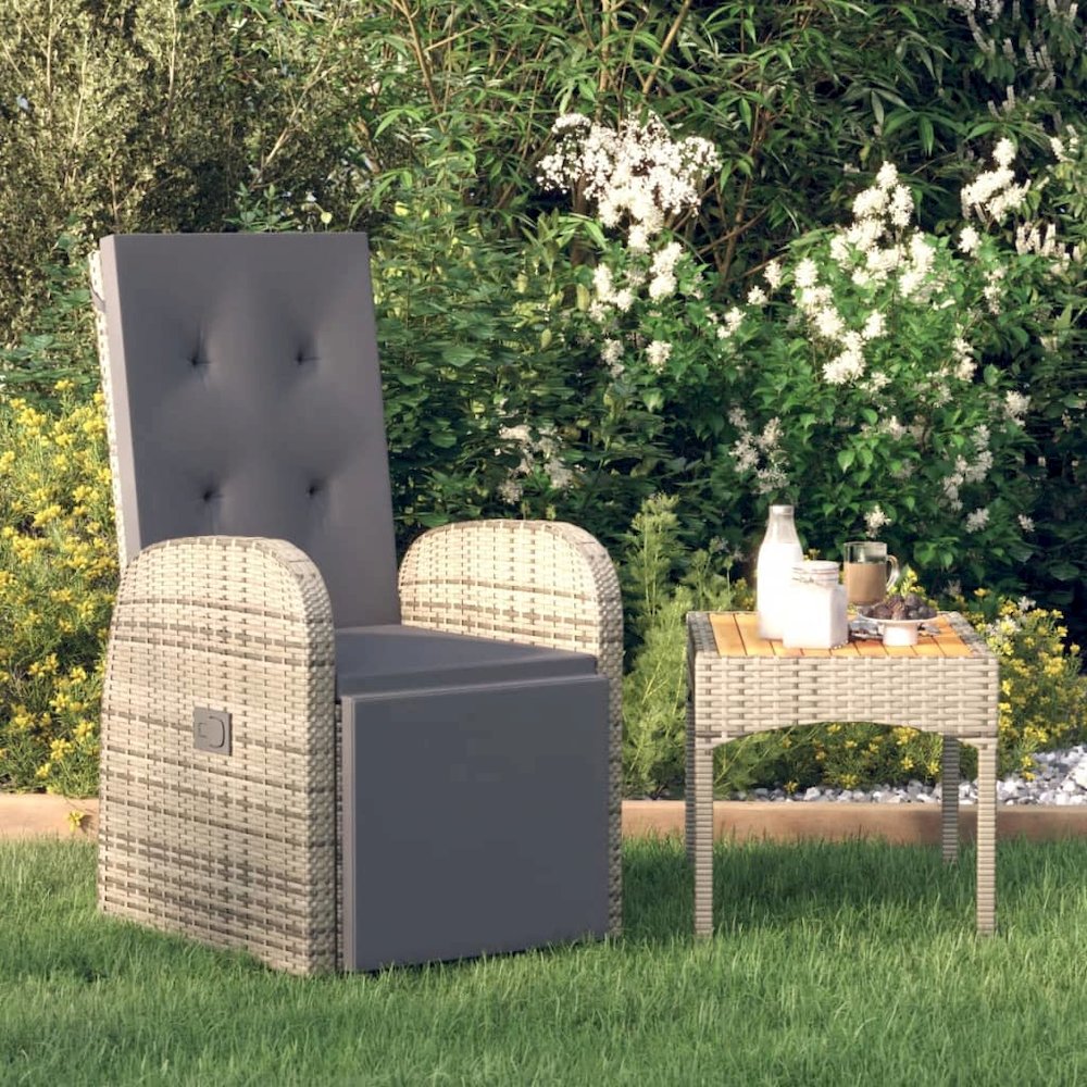 Armchair Grey PE Rattan Medium Adjustable Footrests Armchair