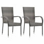 Dining Chair Set of 2 Grey Poly Rattan Standard Stackable