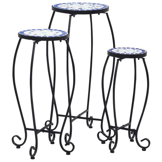 vidaXL Mosaic Tables 3 pcs Blue and White Ceramic, 46702