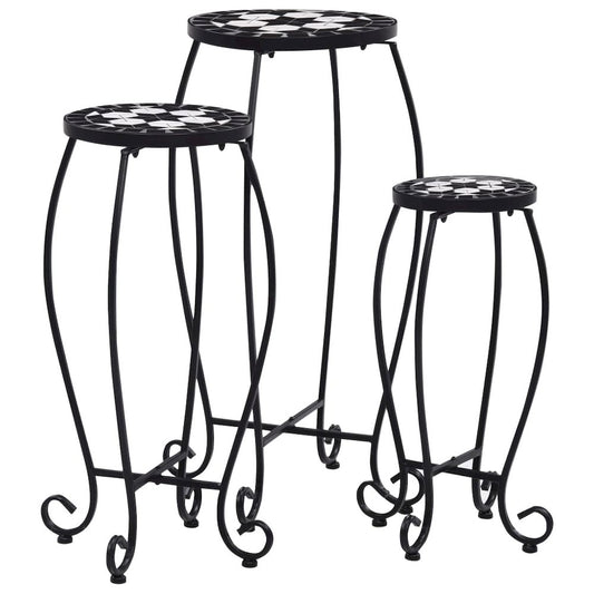 vidaXL Mosaic Tables 3 pcs Black and White Ceramic, 46703