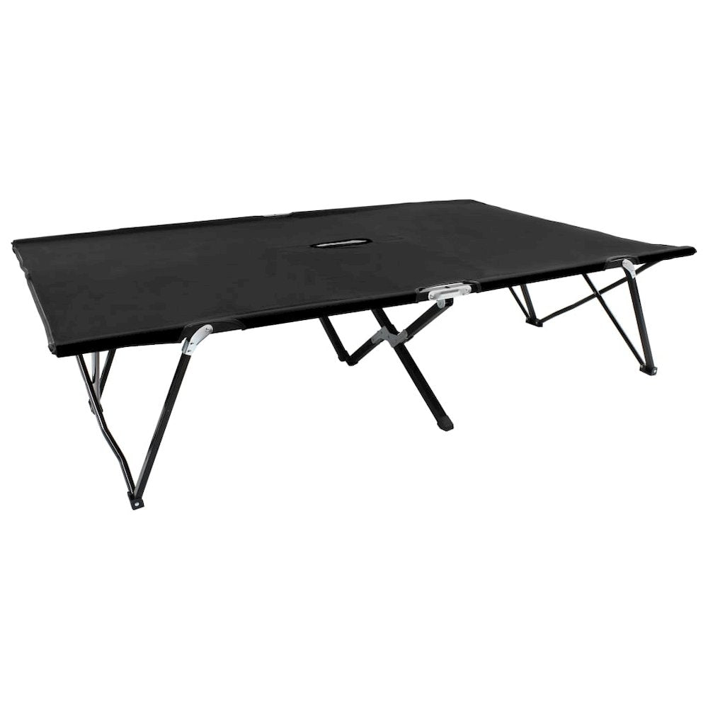 Sun Lounger Black Steel frame Double Foldable Sun Lounger