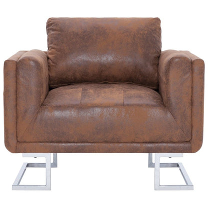 vidaXL Cube Armchair Brown Faux Suede Leather, 282264