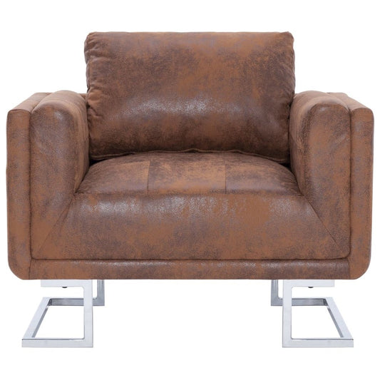 vidaXL Cube Armchair Brown Faux Suede Leather, 282264