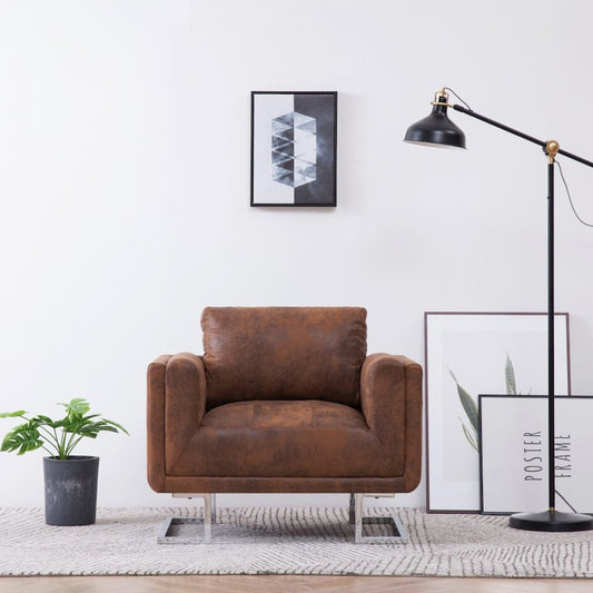 vidaXL Cube Armchair Brown Faux Suede Leather, 282264