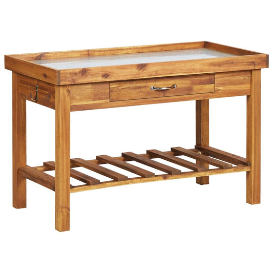 vidaXL Garden Work Bench with Zinc Top Solid Acacia Wood, 46561