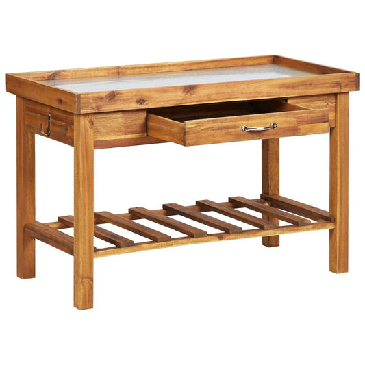 vidaXL Garden Work Bench with Zinc Top Solid Acacia Wood, 46561