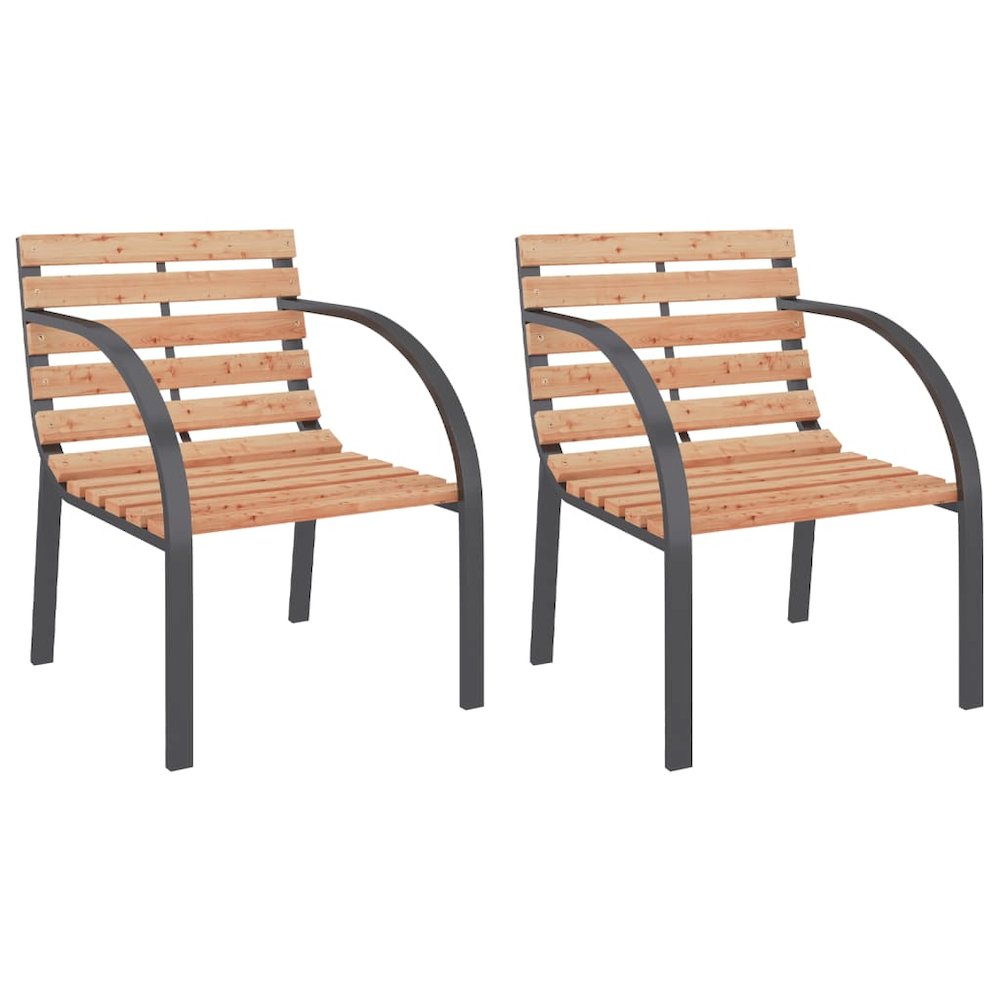 Garden Chair Set of 2 Brown Wood seat and backrest, steel frame